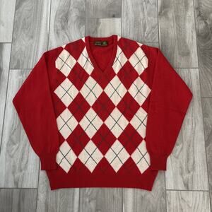 Lyle And Scott 100% Cashmere V-Neck Sweater Argyle Diamond Red Multi Men Sz 46
